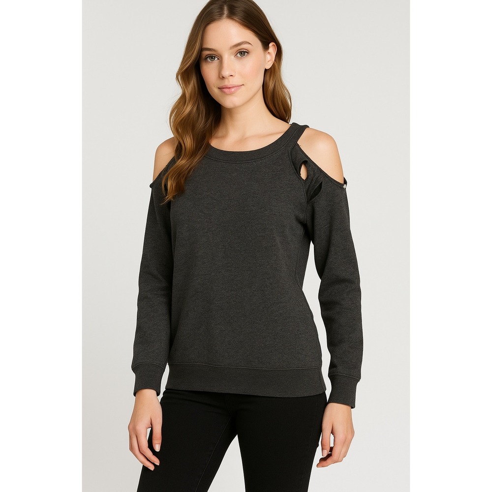 Chance or Fate‎ Women's Cold Shoulder Sweatshirt Gray Cutout Pullover Size Large
